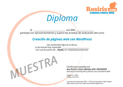 Diploma Curso Diseño Páginas Web con WordPress